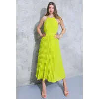 Solid Woven Fully Pleated Dress